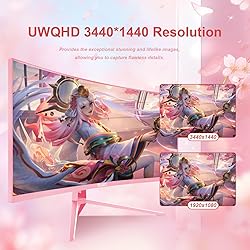 DJiEX 34 inch Pink Ultrawide Curved Computer Gaming
