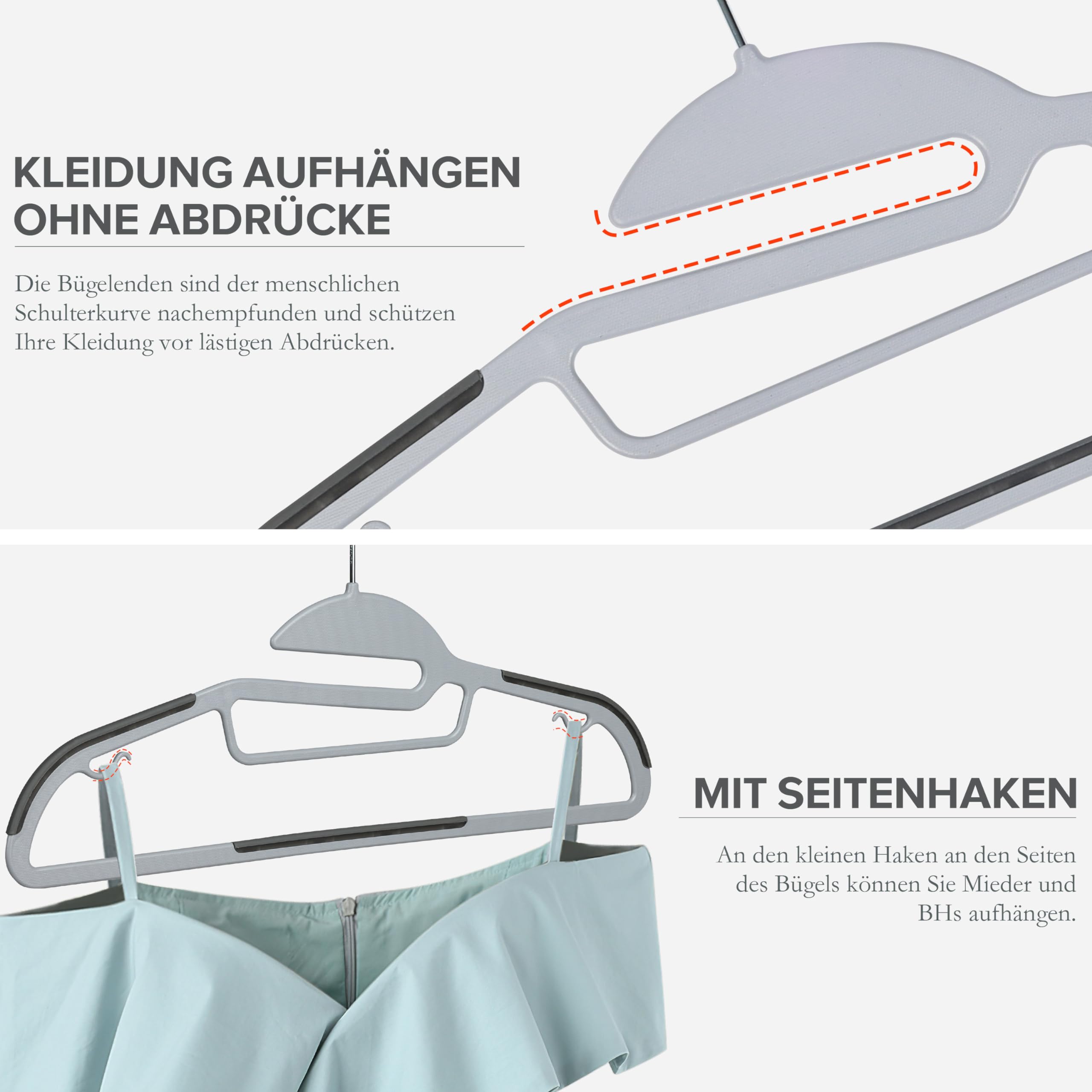 Ribelli Kleiderbügel Kunststoff 20 Stück, Rutschfester Kunststoffbügel, 0,5 cm dick Bügel Platzsparend mit um 360° Drehbarem Haken, Kleiderbügel mit Krawattenhalter für Mäntel, Hosen, Tanktops, 500798 5
