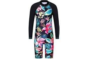 TFJH E 1PCS Long Sleeve Girls Bathing UPF 50+ Rash Guard Suits Swimsuts Zip 3-14Y