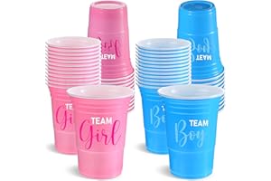 Norme 48 Pcs Gender Reveal Plastic Cups Team Boy Team Girl Disposable Blue Pink Plastic Cups Gender Reveal Party Supplies for Beverage Drink Tableware(16 oz)
