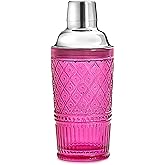 Godinger Cocktail Shaker, Martini Shaker, Glass Cocktail Shaker, Vintage Decor - 17oz, Claro Collection, Pink