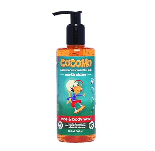 Cocomo Natural Kids Face & Body Wash - Paraben & Sulphate Free - with Coconut Oil, Olive Oil, Neem & Aloe Vera (Earth Shine 300ml)