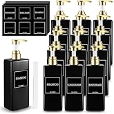 Gejoy 12 Pack Black Shampoo and Conditioner Dispenser Bottles, 17 Oz/ 500ml Refillable Empty Pump Bottles with Labels and Marker Pen, Plastic Square Pump Dispenser Bottle for Bathroom Body Wash Shower