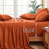 Horbaunal Extra Deep Pocket King Sheets - Fits Mattress 18-24 Inches Deep - 6 Pieces Hotel Luxury 1800 Thread Count Microfiber Sheet Set - Ultra Soft Burnt Orange King Size Bed Sheets