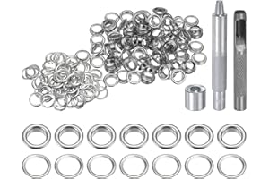 HARFINGTON 100pcs Grommet Tool Kit 8mm Copper Grommet Eyelet Set with Hole Hollow Punch, Grommet Setter Tools for Clothing Leather Fabric Belt, Silver Tone