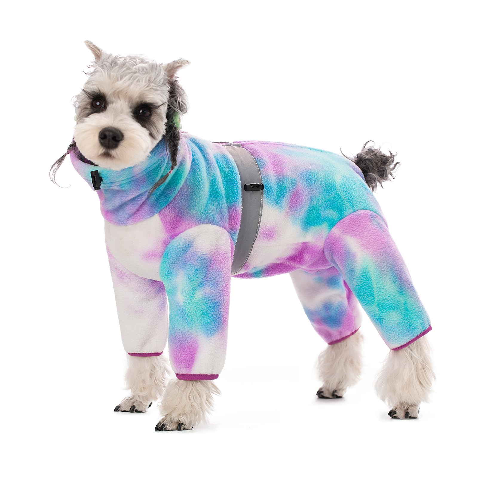 BT Bear Warm Coats Jackets for Small Dogs, Adjustable Dog Warm Fleece Jumpsuit Clothes With D-Ring Dog Winter Coat for Puppy Small Dogs,Tie dye Purple S