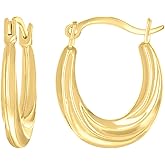14kt Yellow Gold Womens Oval Twisted Hoop Earrings
