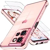 for Motorola Moto-G-5G-2025 Case with 2X Screen Protector, for Girl Women Cute Girly Love-Heart Luxury Gold Soft Cover Camera Protection Bumper Silicone Shockproof Phone Case for Moto G 5G 2025(Pink)