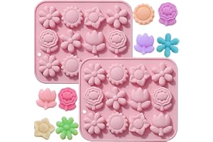LLCHUNYUN Flower Chocolate Molds for Baking 2PCS Sun Flower Silicone Candy Molds Ice Cube Mold Jello Gummy Pudding Molds Tulip Shape Silicone Molds for DIY Cake Decoration (Flower)