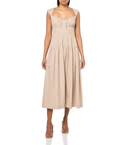 Lucky Brand Denim Striped Midi Dress Navy Stripe LG (US 10-12) at Amazon Women's Clothing store
