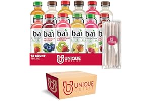 Bai Collection 12-Pack Antioxidant Infused Drink 18 fl oz Plastic Bottle + 25 Sugarcane Food Grade Disposable Straws by Unique Outlet Brand