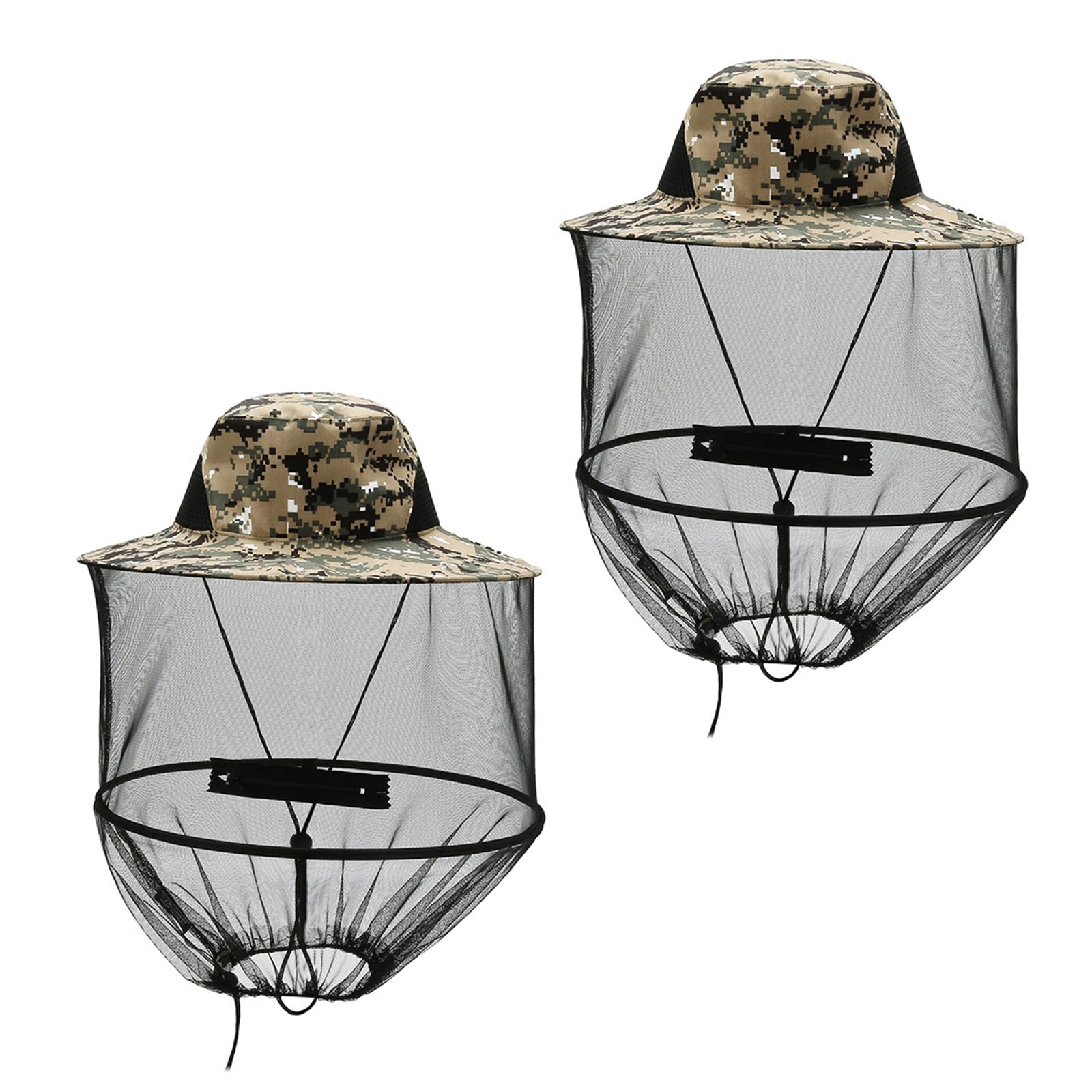 INNAL 2 Pcs Foldable Mosquito Hats with Net - Wide Brim Midge Hat for Men Women - Grey Camouflage - Beekeeper, Fishing, Hiking, Camping