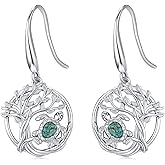 Tree of Life Earrings 925 Sterling Silver Hypoallergenic Turquoise Tree Butterfly Dragonfly Dangle Drop Earrings for Women Tree Jewelry Gifts