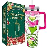 BAISHIDA 40 oz Tumbler with Handle and Straw, Stainless Steel Tumbler with Lid Straw, Car Mug Sports Travel Christmas Gift 40oz Grinchi Insulated Tumblers (Christmas 14)