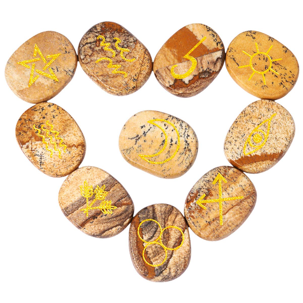 KYEYGWO Picture Jasper Witches Runes Set, Rune Stones with Engraved Gypsy Wiccan Pagan Symbol for Divination Meditation Healing — image 1