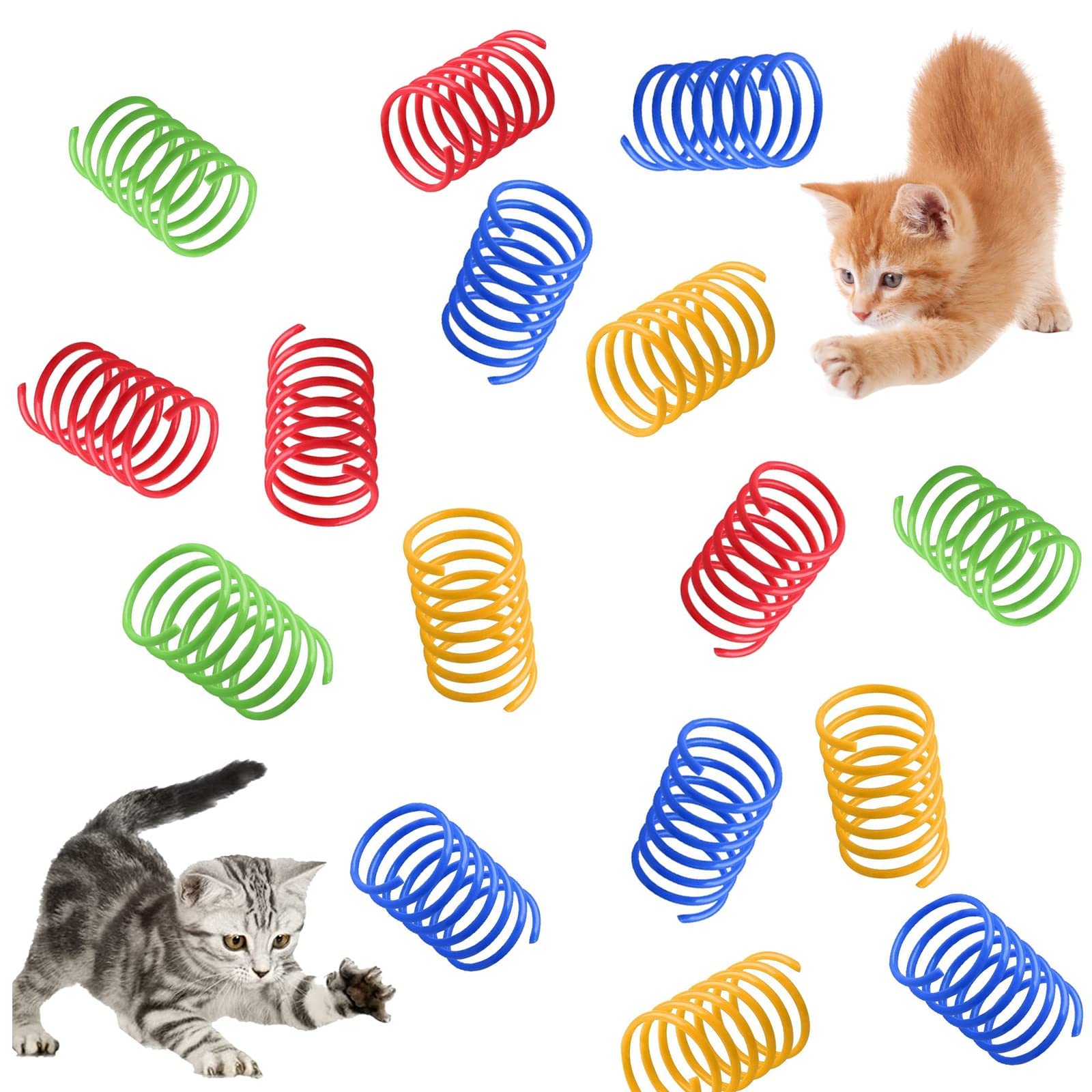 JEOPKO 28 Pcs Cat Spring Toy - Colorful BPA Free Durable Cat Toys for Swatting, Biting, Hunting - Kitten Toys to Kill Time and Keep Fit (Red, Yellow, Blue, Green)