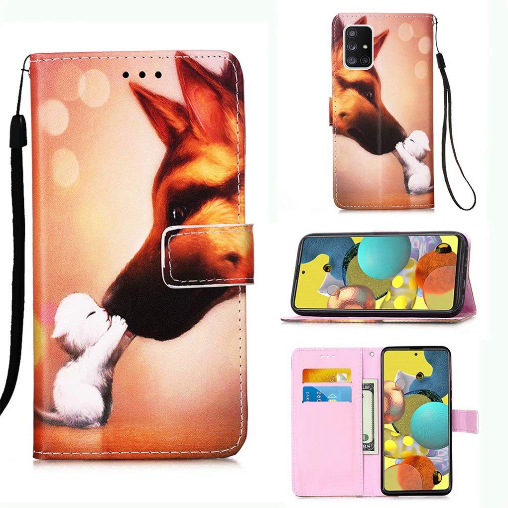 NiaCoCo Case for Samsung Galaxy A51 5G 3D Image PU Leather Wallet Case Cover Card Slot Magnetic Closure Flip Kickstand + Screen Protector 1 Piece (Dog Kiss)