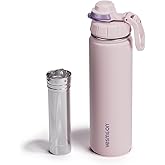 Vesmoon Vessence 24 Oz Stainless Steel Tea Infuser Bottle for Loose Leaf Tea, Water, Herbs, Fruits - Triple Layered Insulated, Leak Proof Bottle with Lid and Clip Handle - 24 Hours Hot/Cold