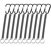Fishing Lanyards, 10 Pcs Heavy Duty Retractable Coiled Lanyard Spring Coil Cord Keychain, Fishing Tool Tether Steel Wire Coiled Lanyard with Keychain for Pliers Boating Kayak Pliers Boating, Black