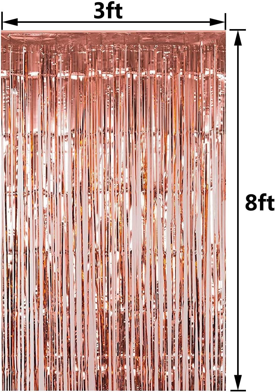 Fecedy 2pcs 3ft x 8.3ft Rose Gold Metallic Tinsel Foil Fringe Curtains Photo Booth Props for Birthday Wedding Engagement Bridal Shower Baby Shower Bachelorette Holiday Celebration Party Decorations: Toys & Games