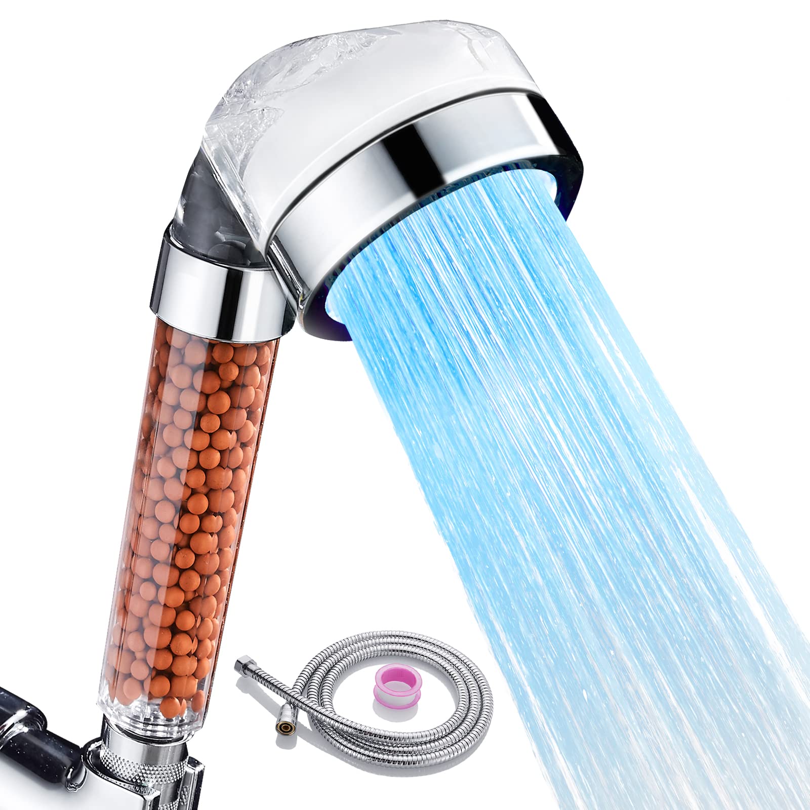 Cobbe Ionic Handheld Shower Heads, 3 Color Modes Showerhead with Temperature Changed, LED High Pressure Showerheads with Replaceable Filtration for Hard