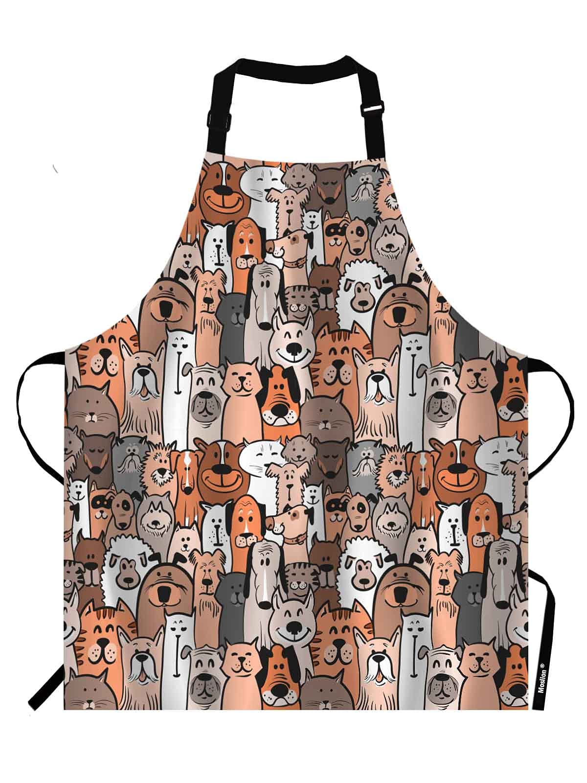 Moslion Cartoon Cats and Dogs Doodle Pattern Apron, Adjustable Neck Bib Apron for Men Women,Suitable for Kitchen Cooking Waitress Chef Apron