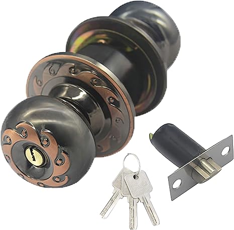 Amazon 堅塁金物 ドアノブ 鍵付き円筒錠ドアノブ レバーハンドル 握り玉錠 交換 取替え 黒ニッケル 9560bn Ac70 ドア用金物