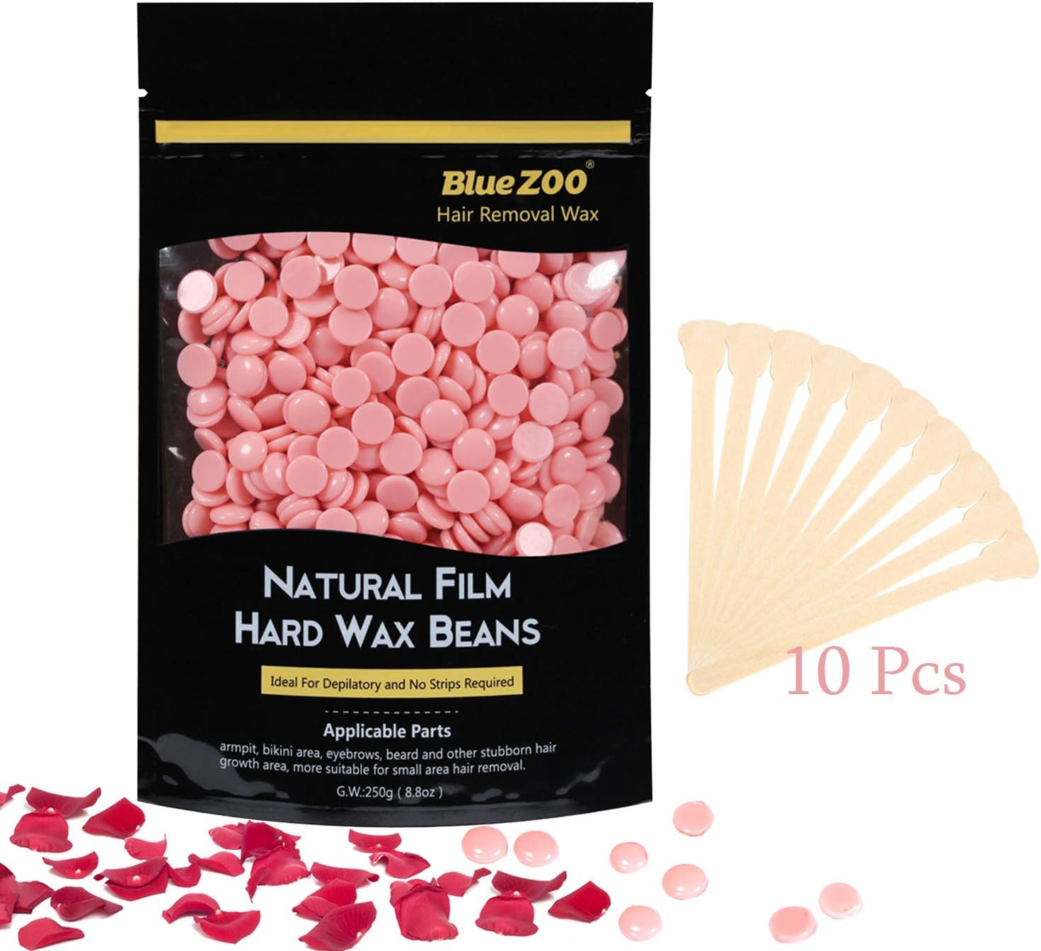 MUUZONING 100g Hard Wax Beans, Hair Removal Wax Beans Painless Hair Removal Waxing for Women and Men, Ideal for Removal of Bikini and Body Hair on All Skin Types.Wax Sticks free*10 (Pink (rose))#4