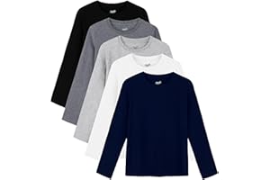 Semois 5 Pack Boys Long Sleeve Shirts Boys' Cotton Crew Neck Basic Tees Soft Kids' Long Sleeve T-Shirts Top