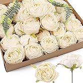 IPOPU White Roses Artificial Flowers Bulk 25pcs White Silk Rose Heads Bulk White Fake Roses Flowers for Decorations for Artificial Bouquet Wedding Silk Flowers for Home Decor Indoor (Off White)