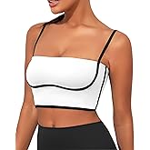 AngiMelo Longline Sports Bras for Women Square Neck Going Out Tops Workout Top Built in Bra Support Padded Yoga Crop Tank