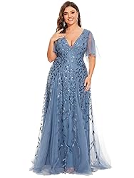 Ever-Pretty Womens Plus Size V-Neck Sequin