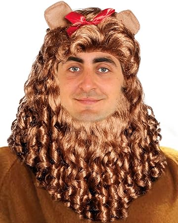 Amazon Com Cowardly Lion Wig Cowardly Lion Costume Adult Lion Costume Wig Mane Curly Wig Beard And Ears Set Brown King Lion Mane Costume For Adults And Kids Beauty
