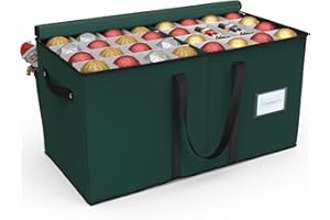 Sunvigor Christmas Ornament Storage Box, Christmas Storage Containers, Fits 128 Ornament Organizer Storage Box with Adjustable Dividers, Dual Zippers, 600D Oxford Christmas Decor Storage(Deep Green)