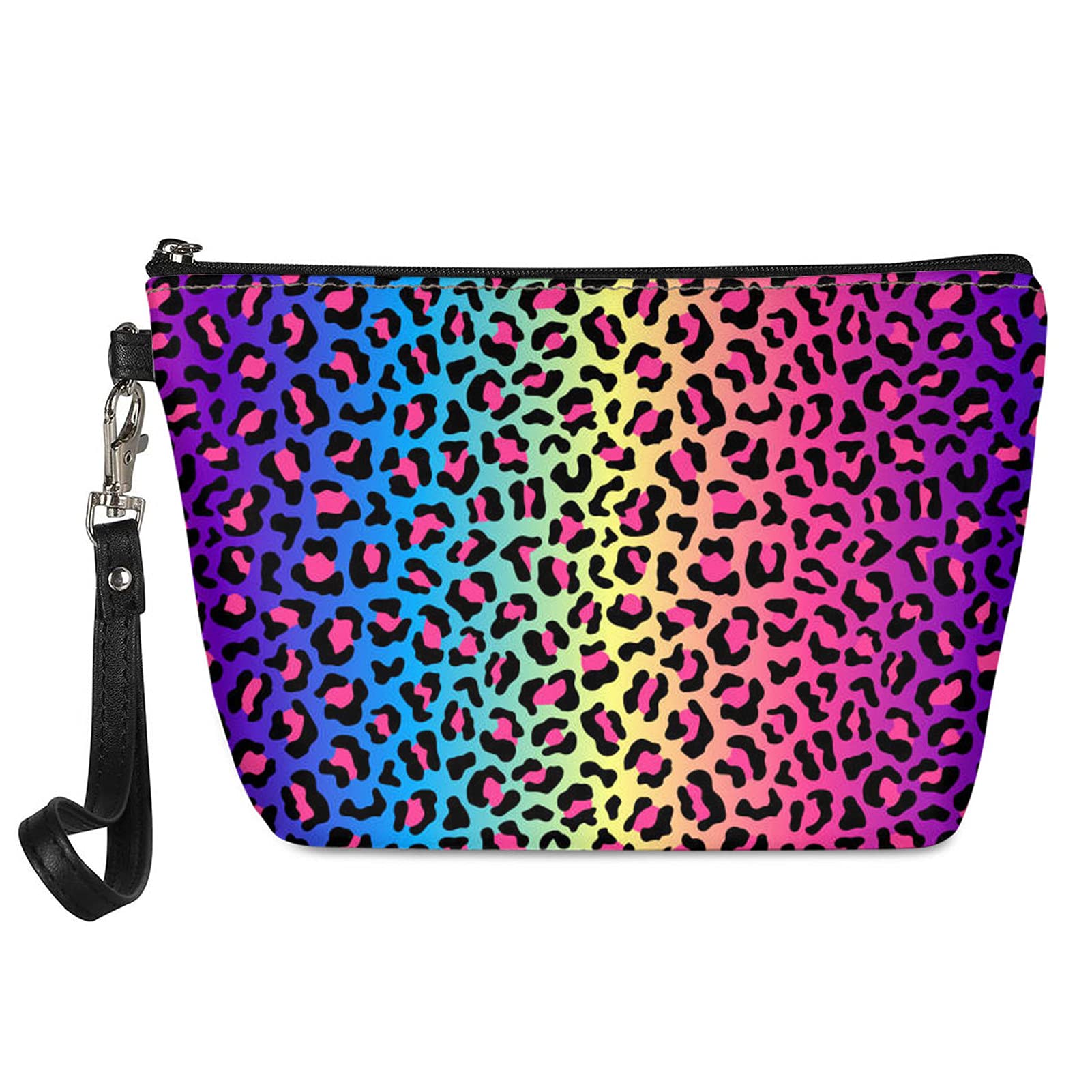 Showudesigns Womens Makeup Bag Travel Toiletry Pouch Zipper Rainbow Leopard Bag Travel Accessories Cosmetic Bags Office Supplies Cheetah
