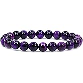 Keleny Gem Semi Precious Gemstones 8mm Natural Stone Round Beads Rock Crystal Jasper Stretch Bracelet 7 Inch Unisex