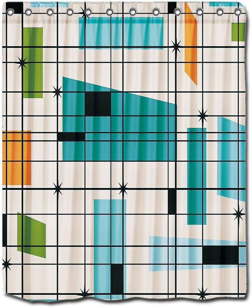 YYT Personalized Shower Curtains Retro Grid And Starbursts Shower Curtain 60"X72"