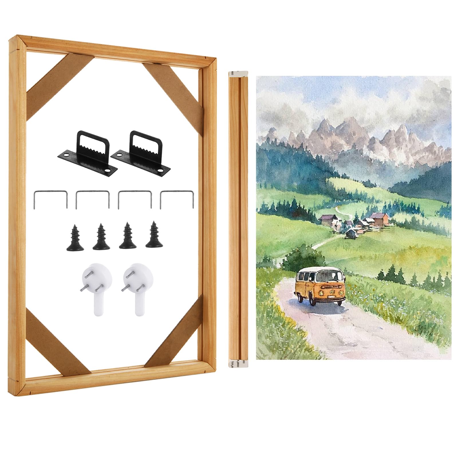 Photo 1 of SHUESS 4 Pack Wood Canvas Stretcher Bars Kit, 12 x 16 Inch Wooden Canvas Frame for Prints, Easy to Assemble, Gallery Wrap Oil Frame Kits for Oil Paintings, Prints, Paint by Numbers & Poster