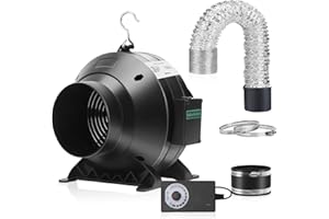 MELONFARM Air Filtration Kit, 4" 190 CFM Inline Duct Fan with E12 Speed Controller, 6.6 Ft Ducting & Rubber Coupler, Ventilation Exhaust Fan for Cooling Booster, Grow Tents, Hydroponics