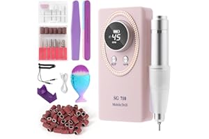 ABZXT Nail Drill Machine Electric 45000RPM Rechargeable Portable Nail Drill Kit DIY Nail File Electric with Smart LCD Screen for Gel Nail Manicure and Pedicure Reflective Body etc(PINK)