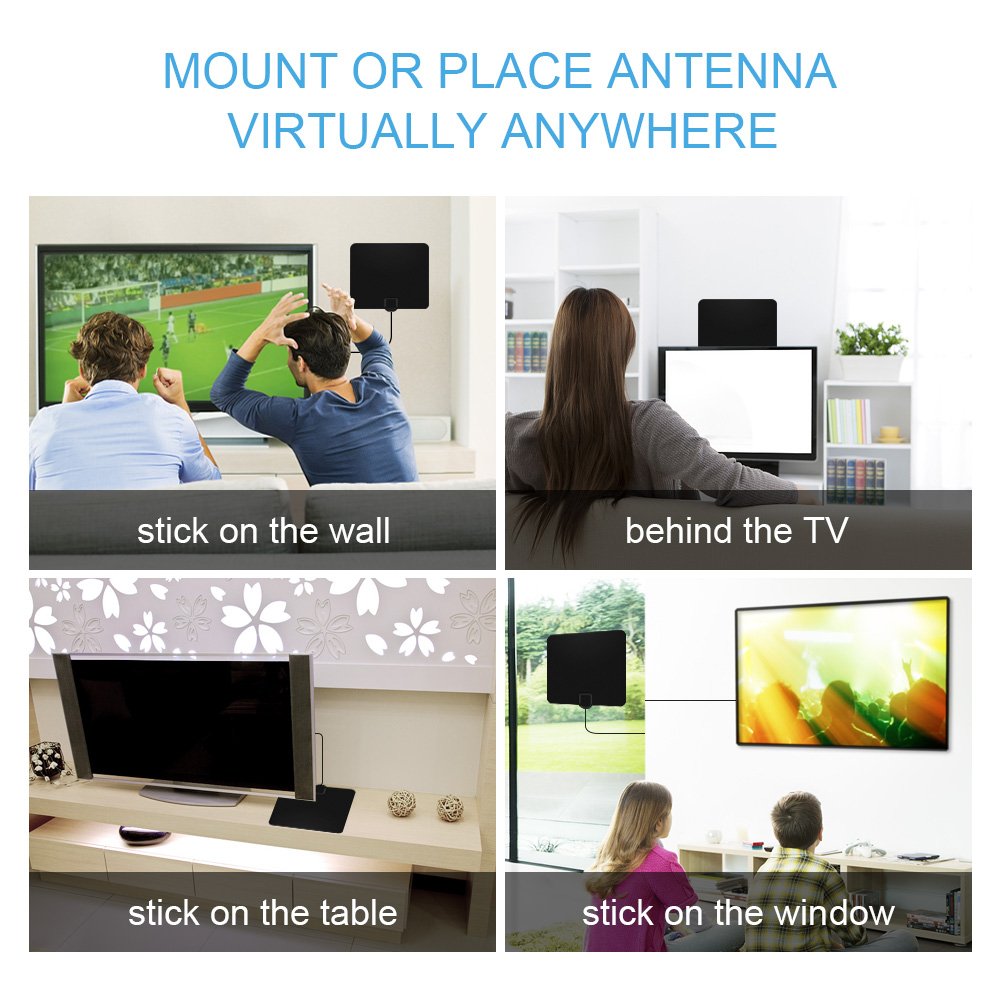 Indoor TV Aerial 0.6 mm freeview box with aerial booster (60+ Miles 1080P VHF/UHF/FM Indoor Aerials)