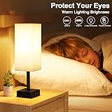 Aooshine Bedside Lamp with USB Ports, 3-Way Dimming, Beige Shade, LED Bulb view 3