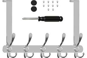 SAYONEYES Over The Door Hooks for Hanging - Heavy Duty SUS304 Stainless Steel 5 Triple Hooks Behind The Door Coat Hanger - Over The Door Towel Rack for Bathroom, Bedroom, Closet (Chrome)