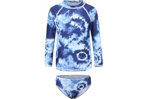 LOLLISY Girls Long Sleeve Rash Guard Set Tie Dye Bathing Suits Two Piece Swimsuits for Kids Swim Shirts 3-16 Years