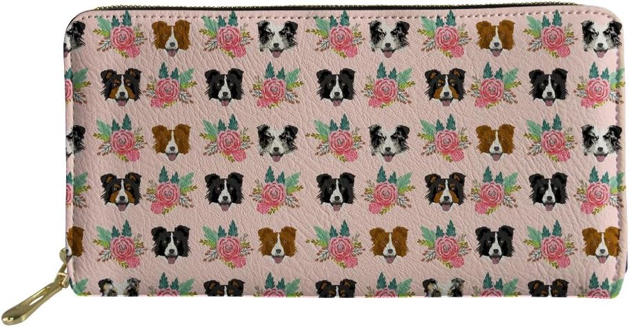 HUGS IDEA Fashion Ladies Handbag Cartoon Floral Bernese Mountain Dog Printed PU Leather Long Wallets with Zipper