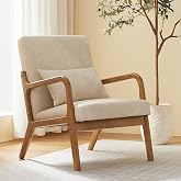 Achicsofar Leather Accent Chair, Mid Century Modern Armchair with Pillow | Solid Wood Frame, Soft Cushion, High Back, Anti Slip Foot Pads, Reading Nook, Living Room, Bedroom, Balcony, Office