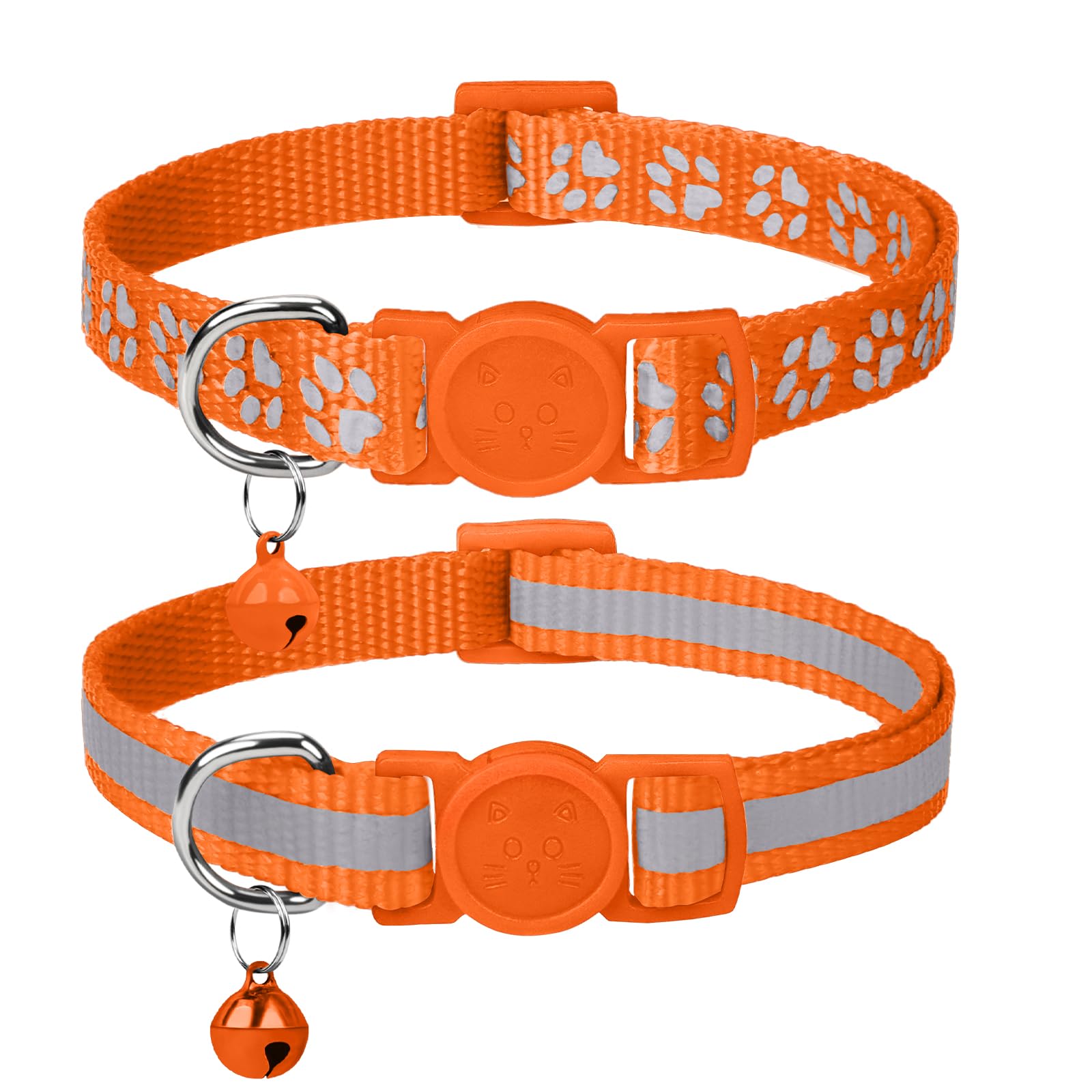 Taglory Reflective Cat Collar with Bell and Safety Release, 2-Pack Girl Boy Pet Kitten Collars Adjustable 15-20 cm for 2-6 Months Cat, Orange