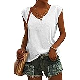 Womens Summer Tee Tops 2026 Cap Sleeve Trendy Tank Top V Neck T Shirts Casual Basic Boho Loose Fit Spring Fashion Shirt