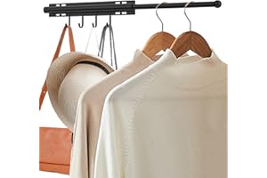 Valet Rod 12 Inch, Heavy Duty Pull Out Closet Valet Rod with 4 Hooks, Adjustable Slide Out Closet Rod, Ideal for Suits, Fresh