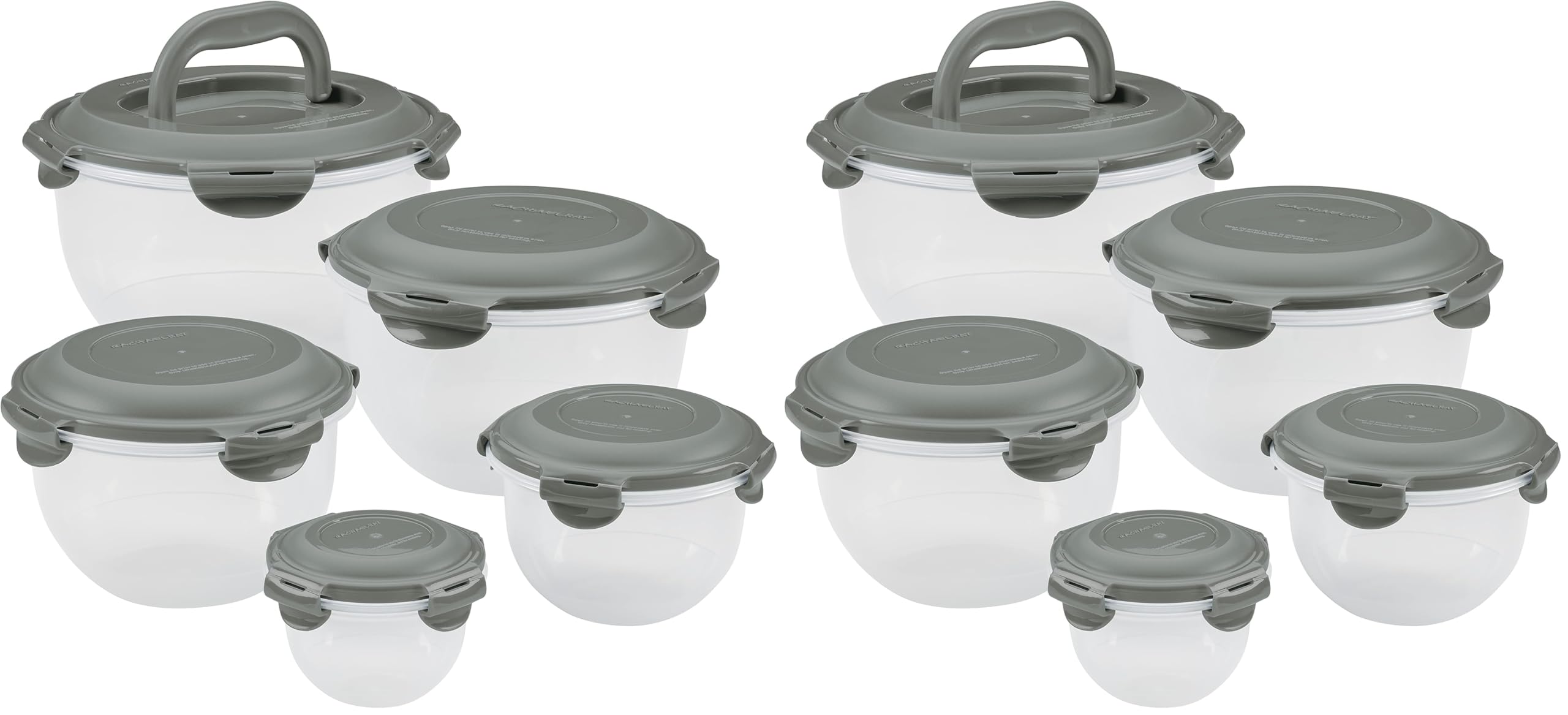 Rachael Ray Leak-Proof Nestable Container Food Storage Bin Set, 10-Piece, Clear with Gray Lids (Pack of 2) Image